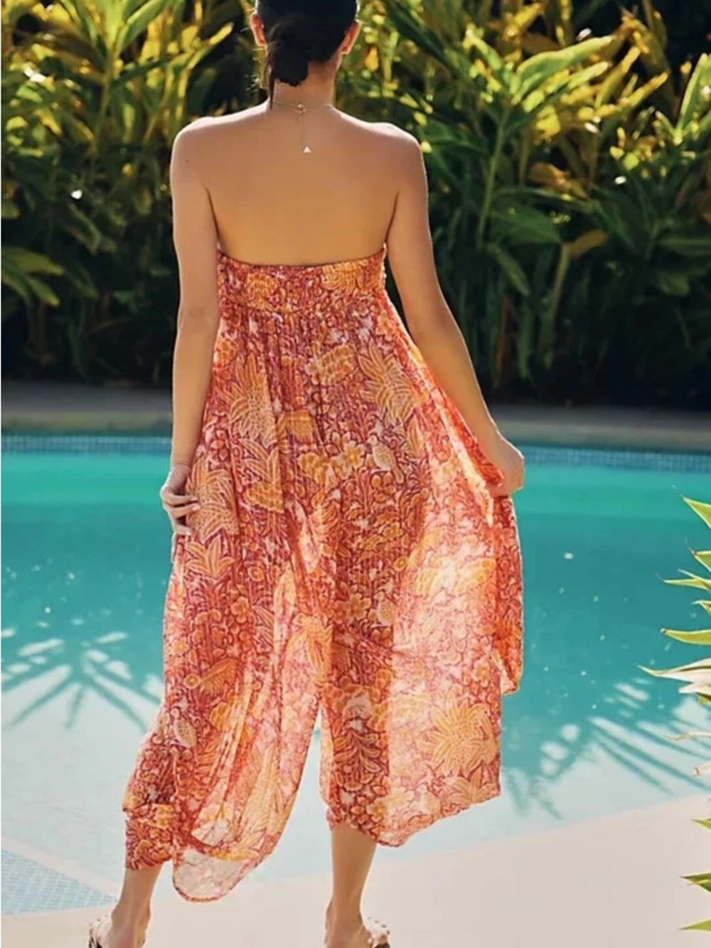 Anthropologie harem paisley floral metallic strapless jumpsuit size m - Picture 2 of 9